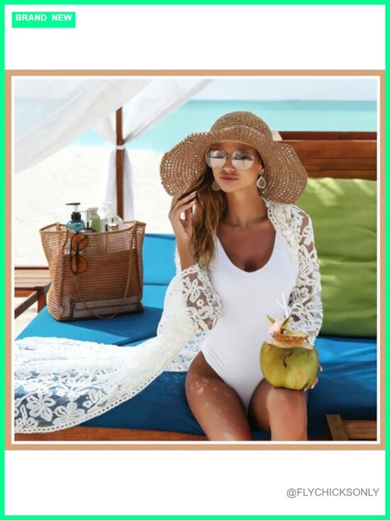 10 Piece Beach Tote Bag and Straw Hat Set with Rattan Earrings, Vacation main image 6